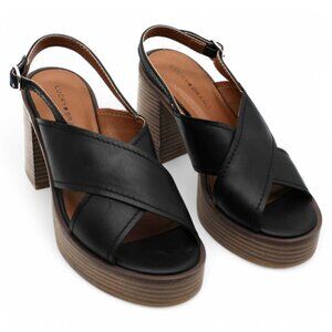 Lucky Brand Womens Black Padded Delmie Round Toe Stacked Heel Buckle Leather Sli